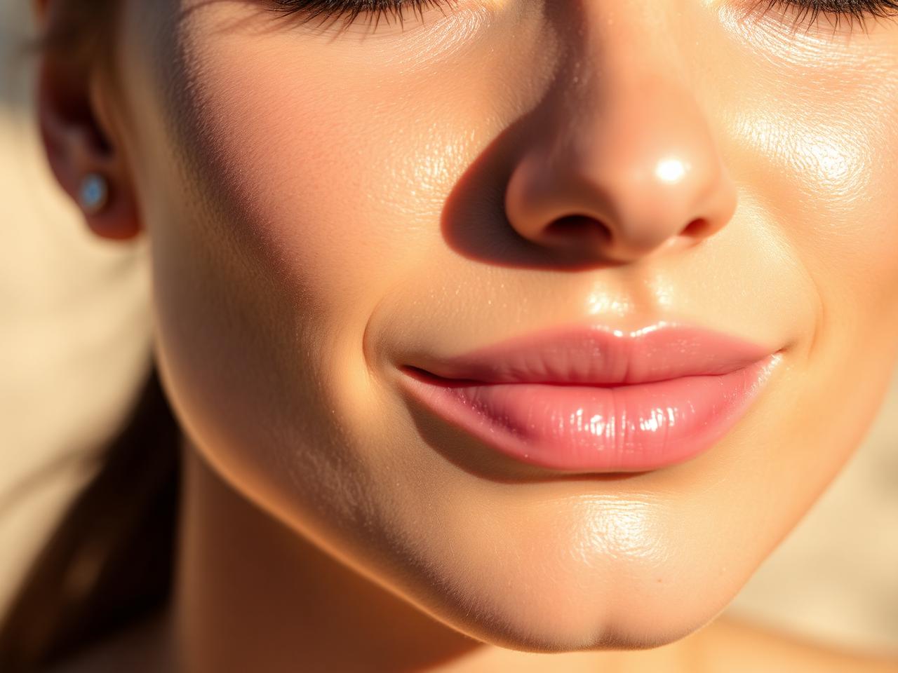 Close-up of glowing, hydrated skin after a facial treatment