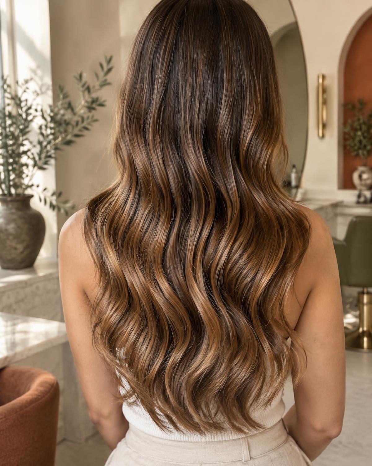 Dimensional brunette balayage and soft waves — serving Mesa, AZ